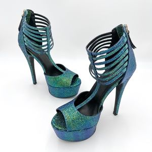 Anne Michelle Blue and Aqua Platform Heels. Size 9
